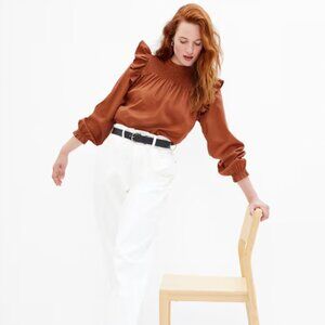 Gap Smocked Ruffle Top- saddle brown